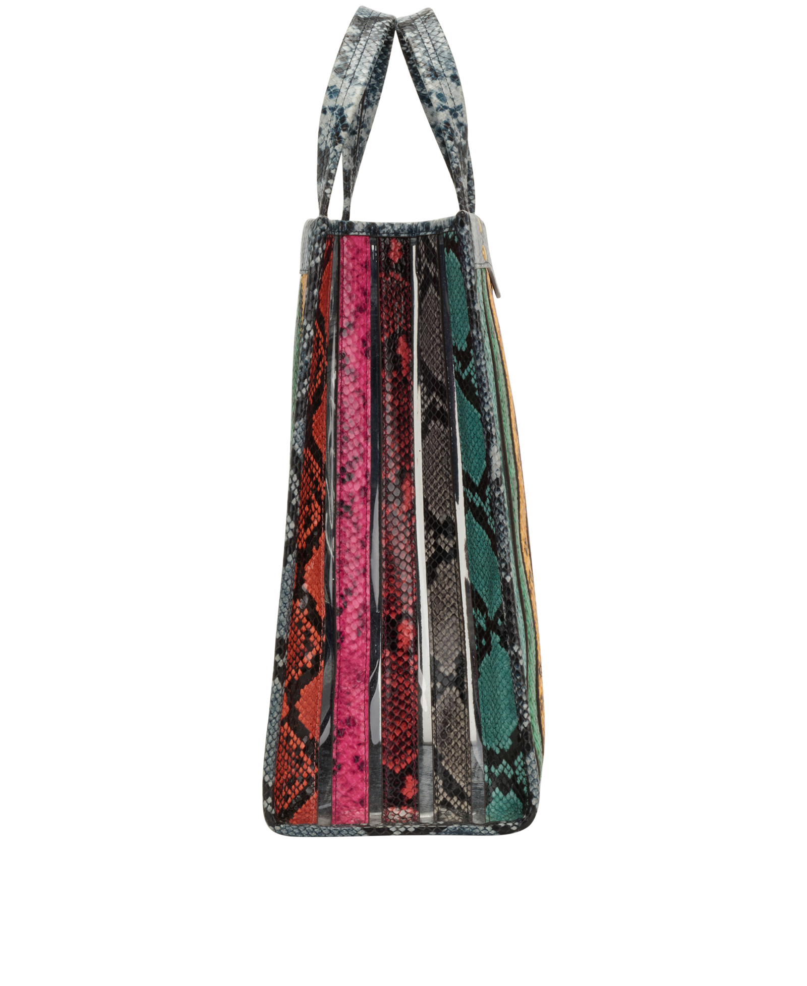 Rainbow Tote, &pound;120, Handbags, Green/Red/Yellow, PVC/Snake, Bottom view